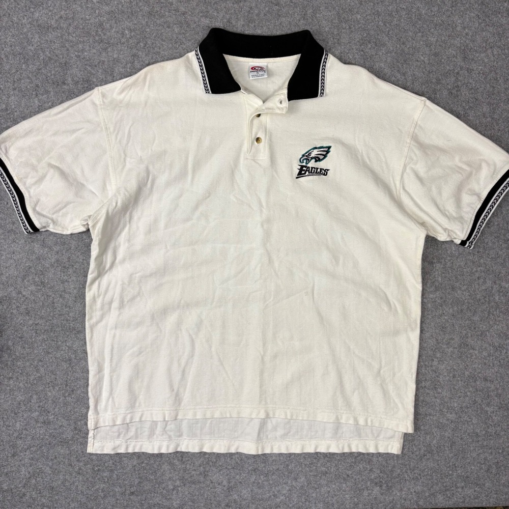 True Fan Philadelphia Eagles Polo Shirt Mens XL White Vintage Embroidered NFL